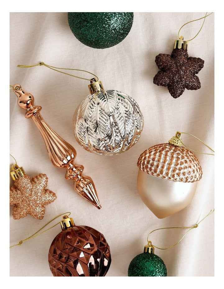 Harvest Christmas 50pk Shatterproof Ornaments 6cm in Bronze/Mocha/Green
