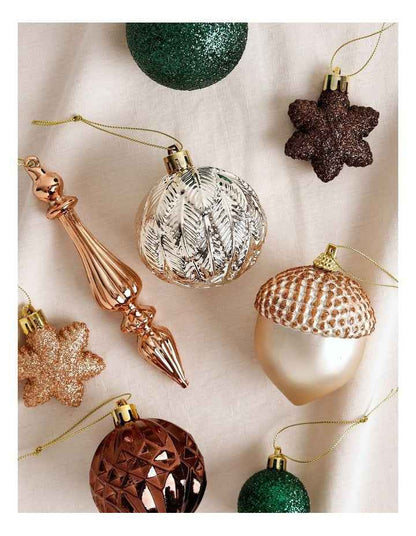 Harvest Christmas 50pk Shatterproof Ornaments 6cm in Bronze/Mocha/Green