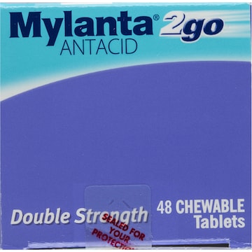 Mylanta 2Go Antacid Double Strength Chewable Tablets Lemon Mint 48 pack