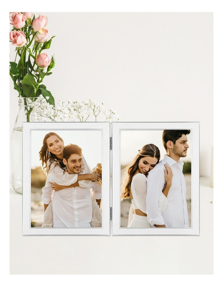 Eternal Hinged Double Metal Photo Frames 5x7" in White