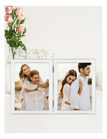 Eternal Hinged Double Metal Photo Frames 5x7" in White
