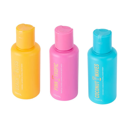 OXX Bodycare Summer Solstice Mini Body Wash Trio - Beach Bliss, Pink Tropic & Coconut Waves