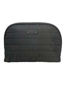 Quilted Medium Round Shell Cosmetic Bag in Black
