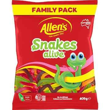 Allen's Snakes Alive Lollies Family Size Bag 405g