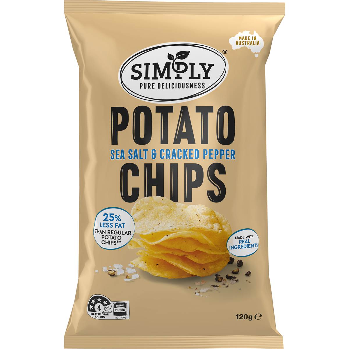 Simply Sea Salt & Cracked Pepper 25% Less Fat Potato Chips 120g