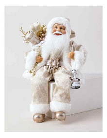 Luxe Christmas Faux Fur Sitting Santa with Lantern 30cm in Champagne