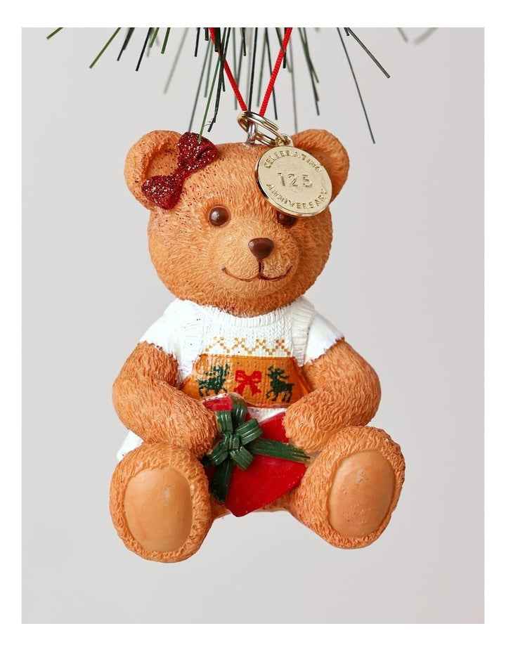 Resin 2025 Christmas Daisy Charity Bear Ornament 9cm in Red/Green