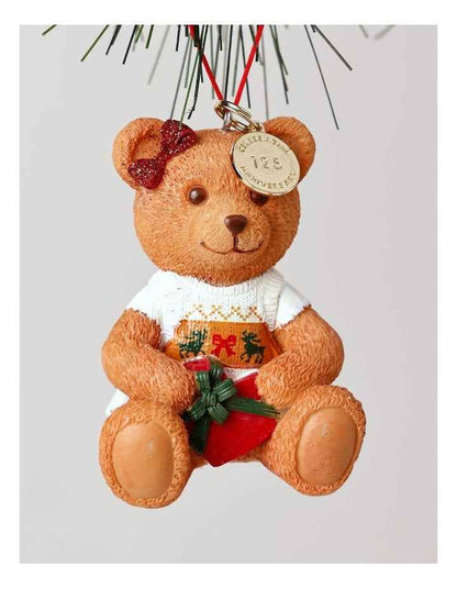 Resin 2025 Christmas Daisy Charity Bear Ornament 9cm in Red/Green