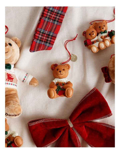 Resin 2025 Christmas Daisy Charity Bear Ornament 9cm in Red/Green