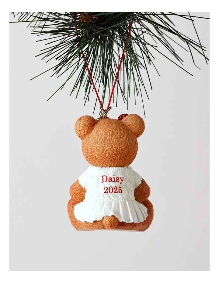 Resin 2025 Christmas Daisy Charity Bear Ornament 9cm in Red/Green