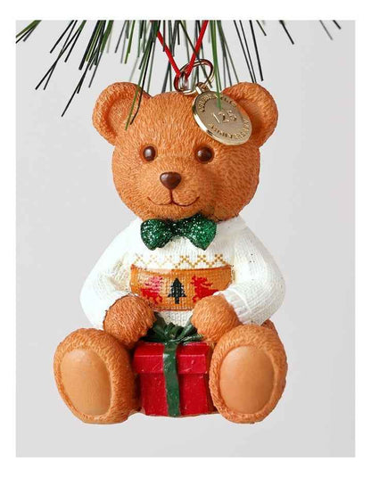 Resin 2025 Christmas Dawson Charity Bear Ornament 9cm in Red/Green