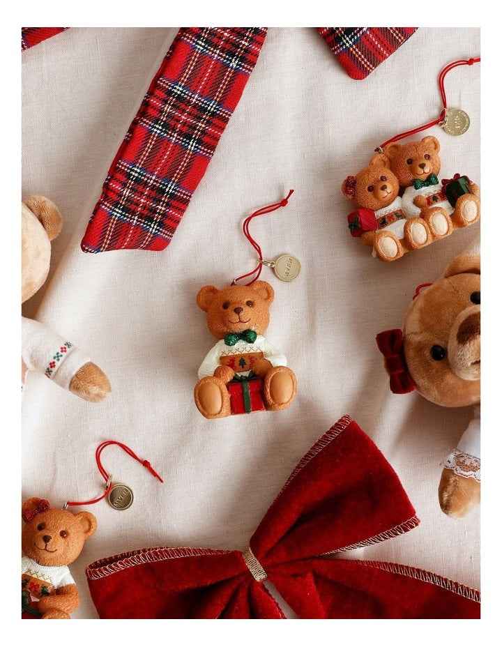 Resin 2025 Christmas Dawson Charity Bear Ornament 9cm in Red/Green