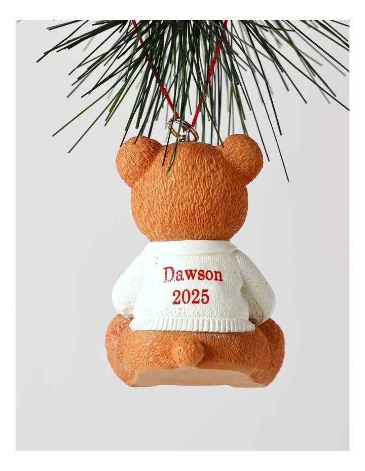 Resin 2025 Christmas Dawson Charity Bear Ornament 9cm in Red/Green