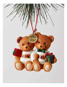 Resin 2025 Christmas Twins Charity Bear Ornament 9cm in Red/Green