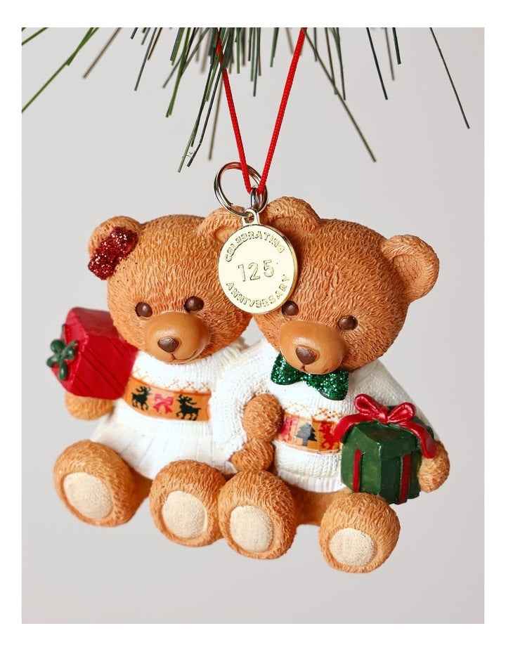 Resin 2025 Christmas Twins Charity Bear Ornament 9cm in Red/Green