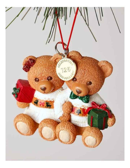 Resin 2025 Christmas Twins Charity Bear Ornament 9cm in Red/Green