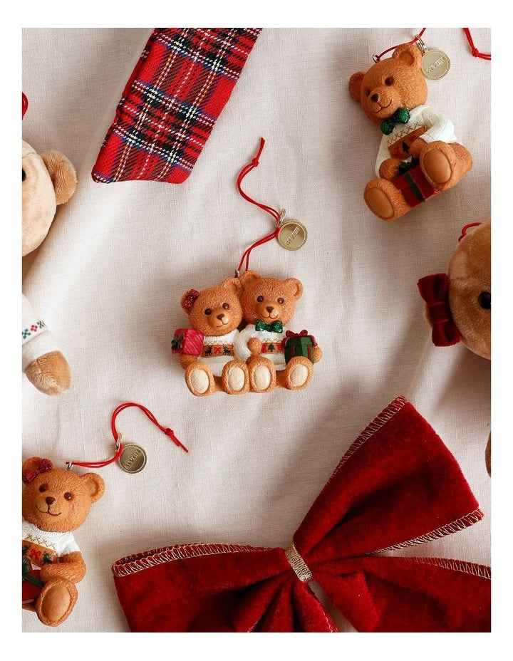 Resin 2025 Christmas Twins Charity Bear Ornament 9cm in Red/Green