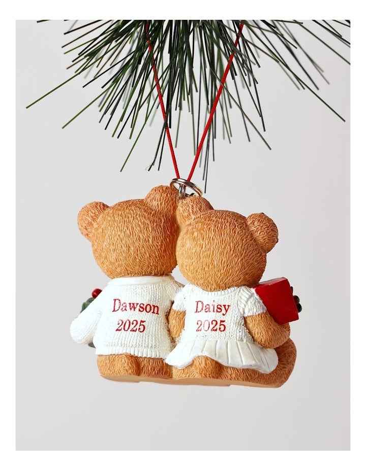 Resin 2025 Christmas Twins Charity Bear Ornament 9cm in Red/Green