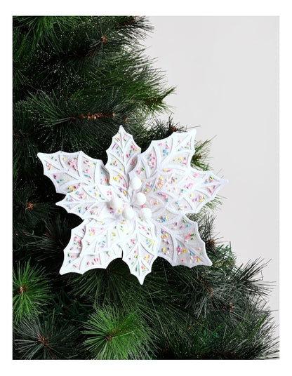 Nostalgia Christmas Fabric Sprinkle Poinsettia Pick 50cm in White
