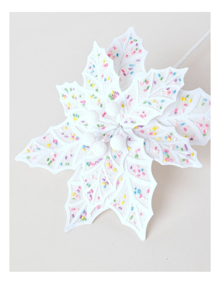 Nostalgia Christmas Fabric Sprinkle Poinsettia Pick 50cm in White