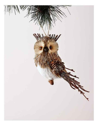 Harvest Christmas Brushed Owl Ornament 15cm in Brown