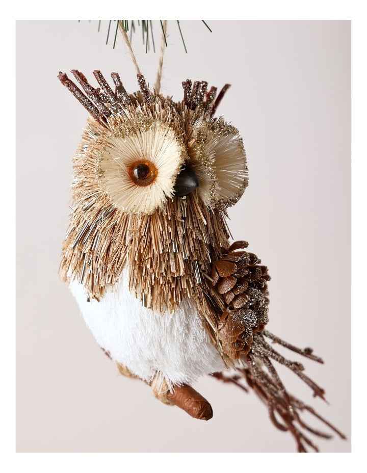 Harvest Christmas Brushed Owl Ornament 15cm in Brown
