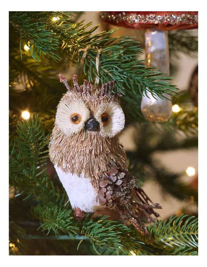 Harvest Christmas Brushed Owl Ornament 15cm in Brown