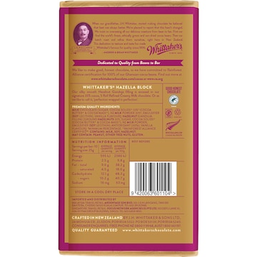 Whittaker's Creamy Milk Hazella Chocolate Block 250g