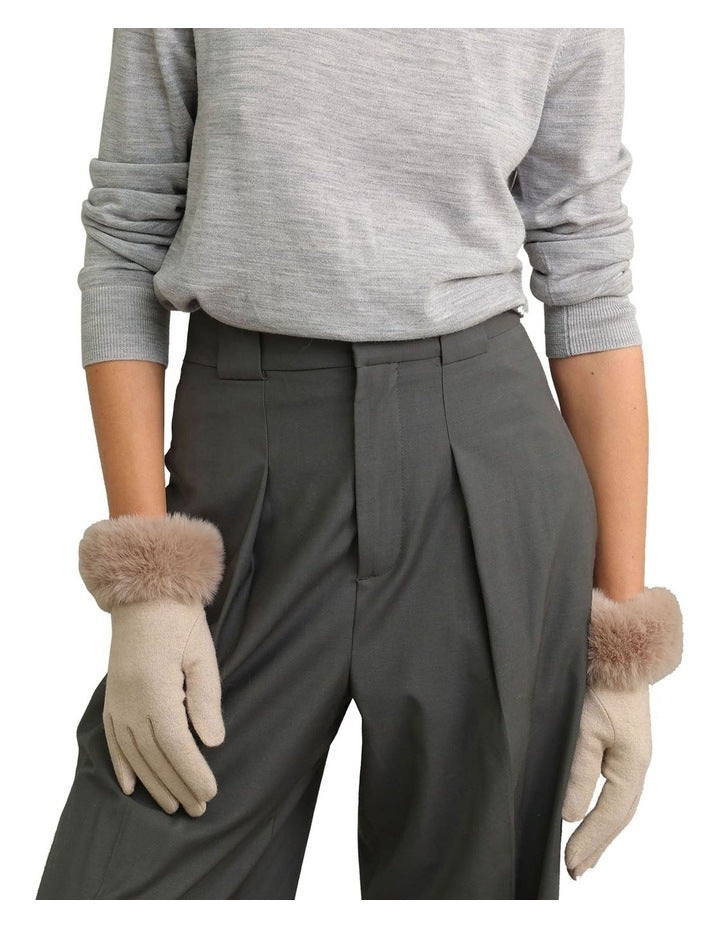 Tammy Faux Fur Gloves in Cream