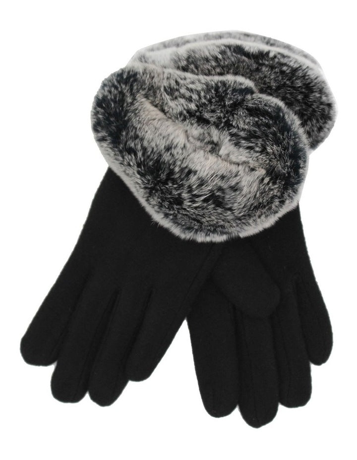 Sally Faux Fur Gloves in Black