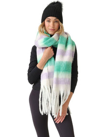 Jenna Chunky Striped Winter Scarf in Green