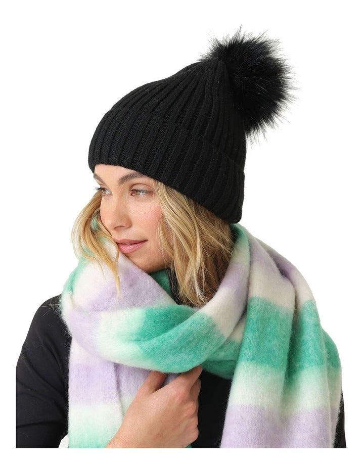 Jenna Chunky Striped Winter Scarf in Green
