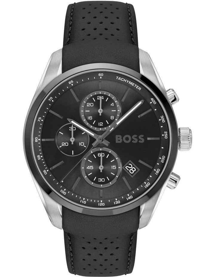 Grand Prix 44 Leather Dial Watch in Black