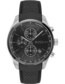 Grand Prix 44 Leather Dial Watch in Black
