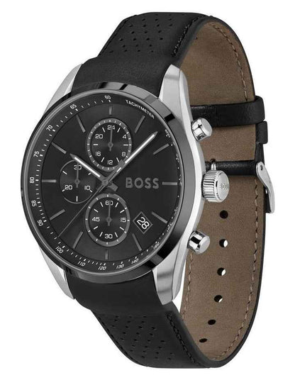 Grand Prix 44 Leather Dial Watch in Black