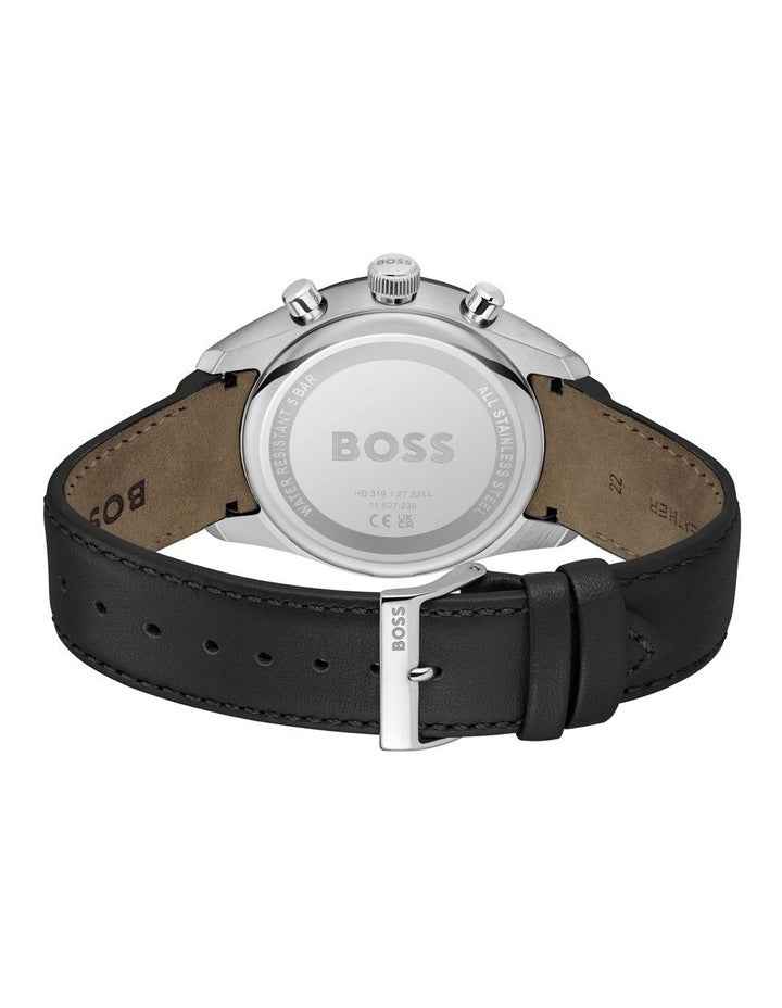 Grand Prix 44 Leather Dial Watch in Black