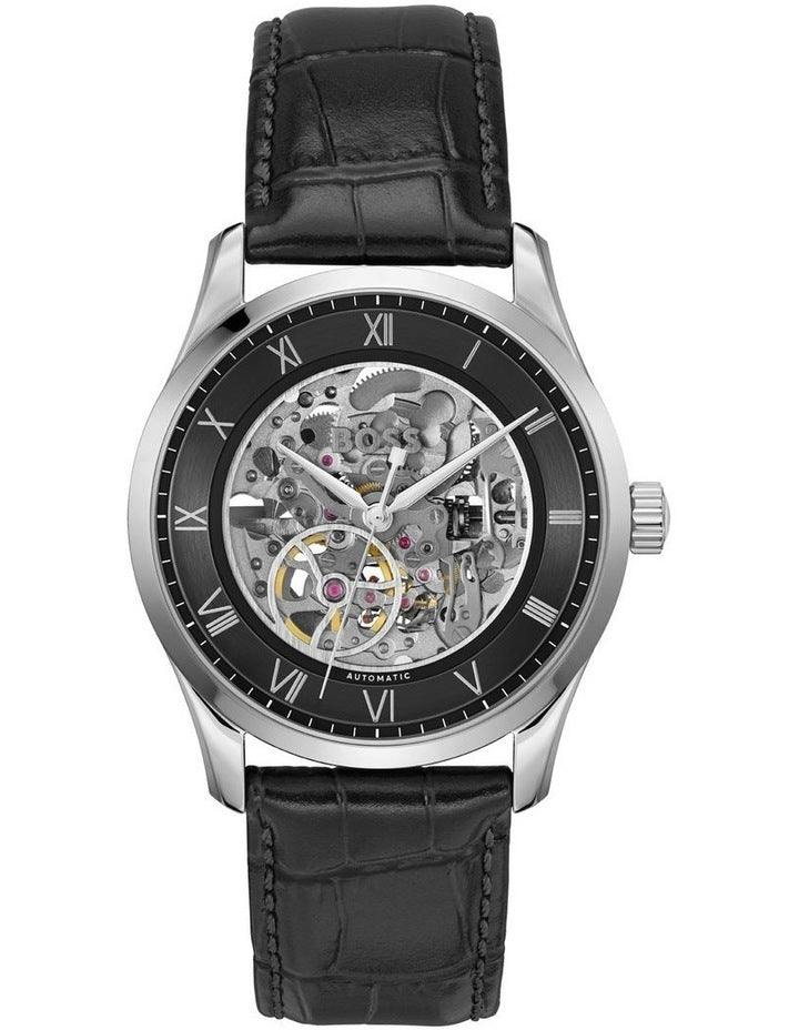 Principle Skeleton Calfskin Dial Watch in Black