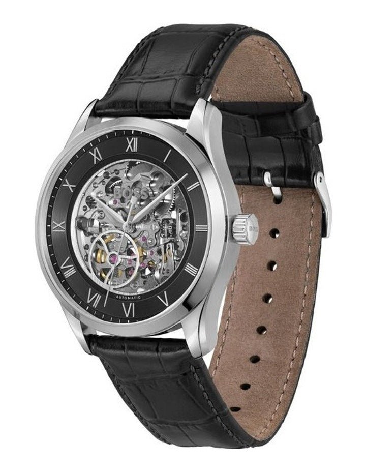 Principle Skeleton Calfskin Dial Watch in Black