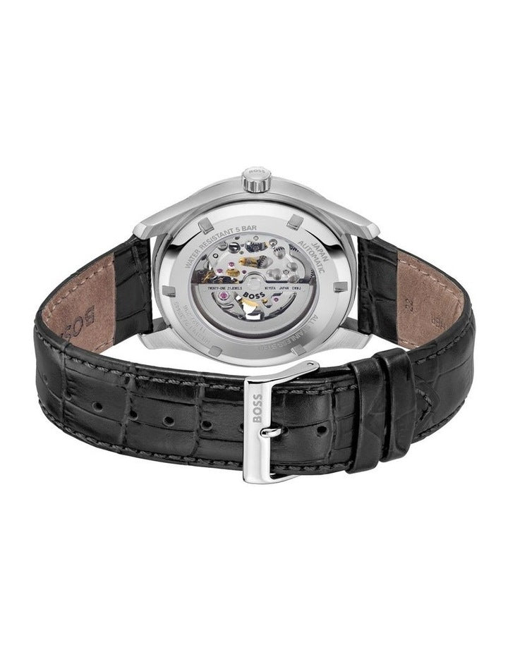 Principle Skeleton Calfskin Dial Watch in Black