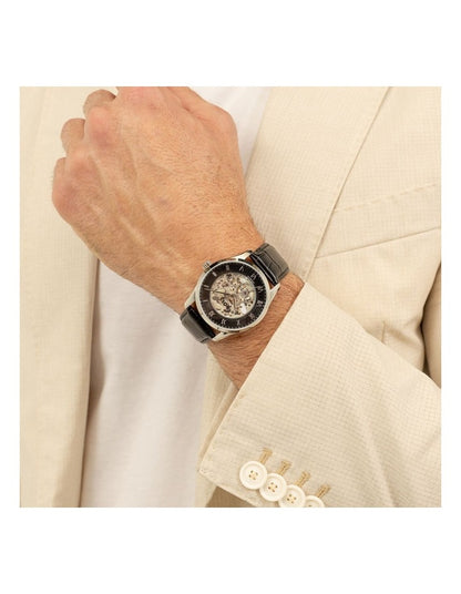 Principle Skeleton Calfskin Dial Watch in Black