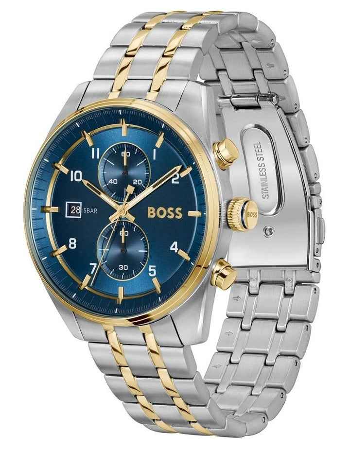 Skytraveller Stainless Steel And Ionic Plated Steel Watch in Blue