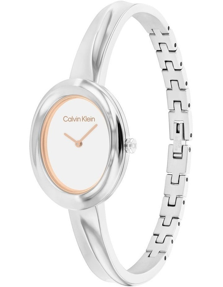 Twisted Bezel Stainless Steel Watch in White