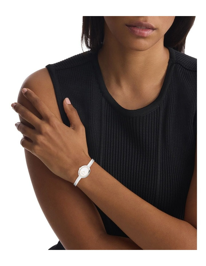 Twisted Bezel Stainless Steel Watch in White