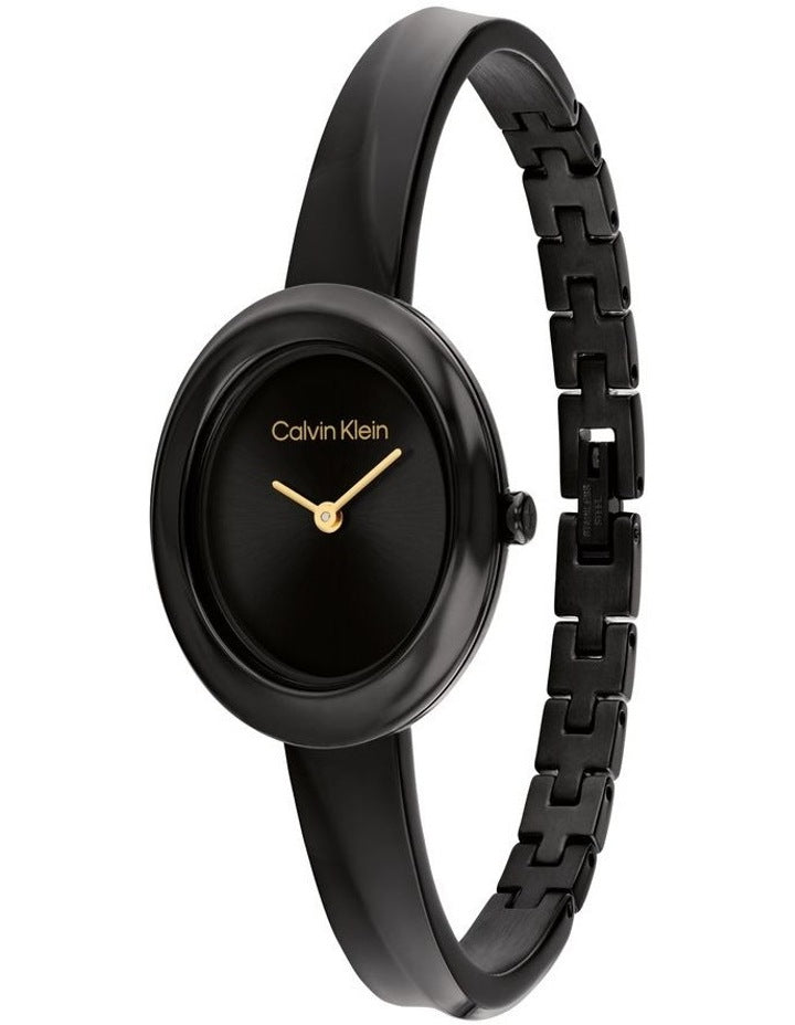 Twisted Bezel Bangle Ionic Plated Steel Watch in Black