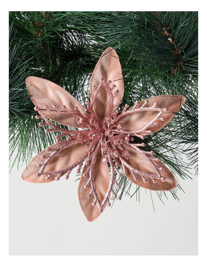 Luxe Christmas Velvet & Glitter Flower Clip 17cm in Pink