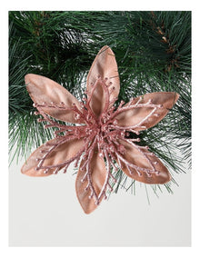 Luxe Christmas Velvet & Glitter Flower Clip 17cm in Pink