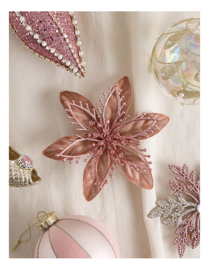Luxe Christmas Velvet & Glitter Flower Clip 17cm in Pink