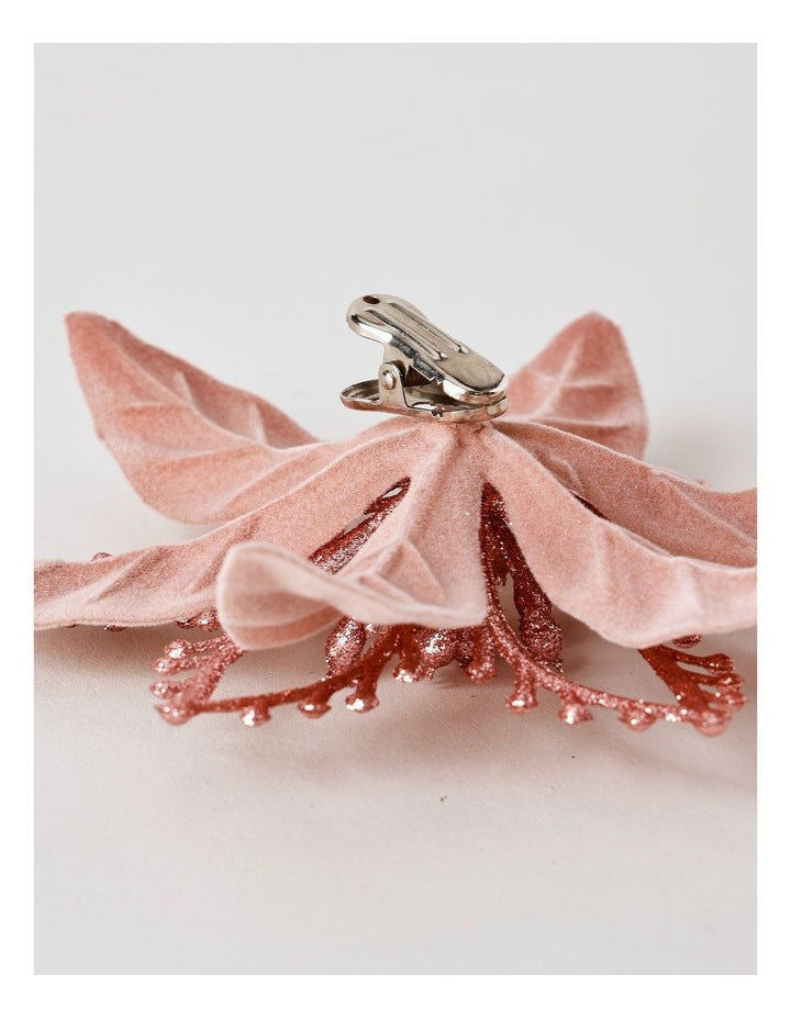 Luxe Christmas Velvet & Glitter Flower Clip 17cm in Pink