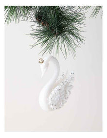 Luxe Christmas Embellished Plastic Swan Ornament 10cm in White/Silver