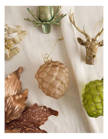 Harvest Christmas Glass Glitter Acorn Ornament 9cm in Brown